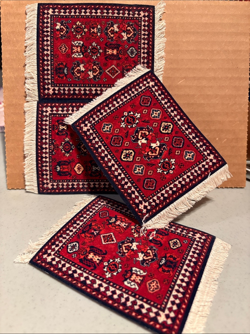 Deep Red Coaster Rugs - Set of 4 EUC